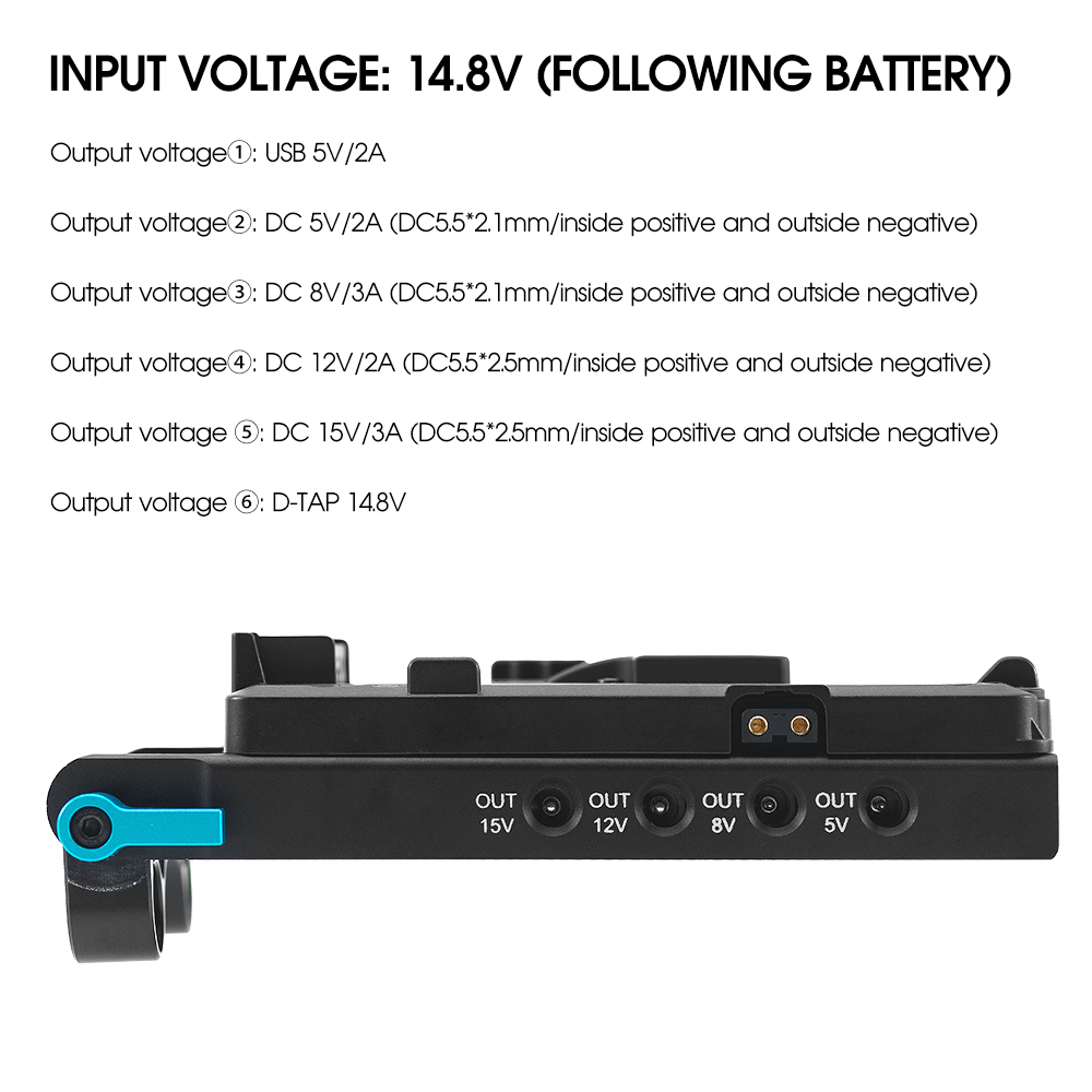 V Mount Battery Power System with USB Port with Battery Plate Rod Clamp for BMPCC 4K 6K