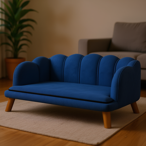 Sofá para mascotas azul oscuro con patas de madera maciza, cama cómoda para perros, para sala de estar, para todas las estaciones, tela extraíble y lavable - Product Image 2