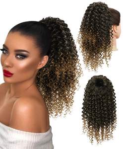 Peluca de cabello humano de seda de alta temperatura sin pegamento al por mayor, extensiones de cabello natural con cola de caballo rizada corta africana, pelucas - Product Image 6