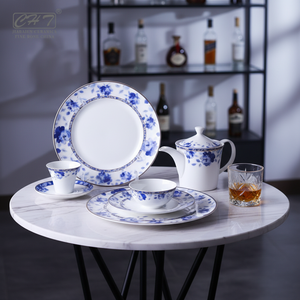 Used Restaurant Crockery <strong>Blue</strong> and White Porcelain Plates Bone China <strong>Dinner</strong> <strong>Set</strong> for Sale - Product Image 3