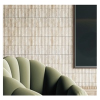 Panneau de décoration murale en pierre calcaire travertin beige blanc moderne aiguisé avec design de carreaux de mosaïque cannelés