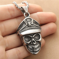 Collier pendentif crâne en acier titane pour homme, style militaire, design géométrique rétro, bijoux de mode en acier inoxydable