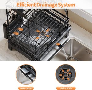 Кухонная большая стойка для посуды с дренажем, металлическая Двухуровневая сушилка для посуды с держателем посуды для кухонной стойки - Product Image 4