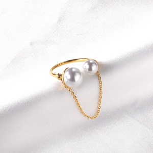 Anillo de Dedo Chapado en Oro de Moda 2021, Diseños en Forma de U, Anillo de Joyería con Perlas, Anillo de Perlas de Agua Dulce para Mujer - Product Image 6