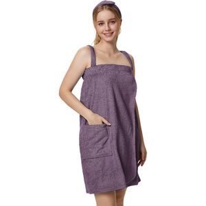 Serviette de bain enveloppante pour femme en tissu éponge, peignoir de spa avec sangles, bandeau facial, fermeture réglable, serviette de douche S-XL - Product Image 1