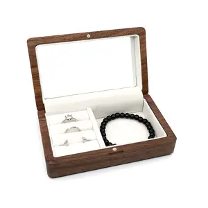 Joyero de viaje de madera organizador de collar de anillo de pendiente de pulsera de nogal de lujo con logotipo personalizado