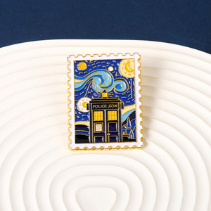 Starry Night Stamp Enamel Pins Kustom Bros Seni Van Gogh Lencana Logam Lukisan Minyak Enamel-Pin - Product Image 5