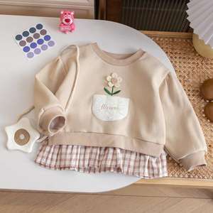 <span class=keywords><strong>Robe</strong></span> <span class=keywords><strong>sweat</strong></span>-shirt décontractée en laine peignée respirante pour filles, haut pour petite fille avec motif à carreaux, fleurs et dessins animés, vêtements pour filles - Product Image 4