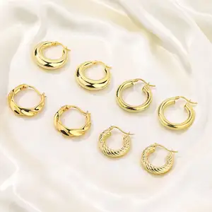 Thick Hoop Earrings Trending Woman Fashion Ear Jewelry 925 Silver U Shape Chunky Thick Hoop Earrings Gold 18K