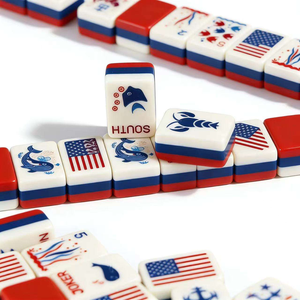 Nouvel ensemble de tuiles de mahjong américain de luxe moderne, thème patriotique rouge, blanc, bleu, océan, pour la fête de l'Indépendance, portable, cadeau de fête, août 2026 - Product Image 4