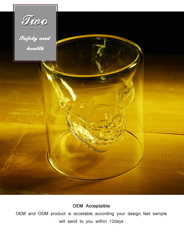 Heat Resisting Borosilicate Skull Shaped Double Wall Wine Whiskey Shot Glass Cup