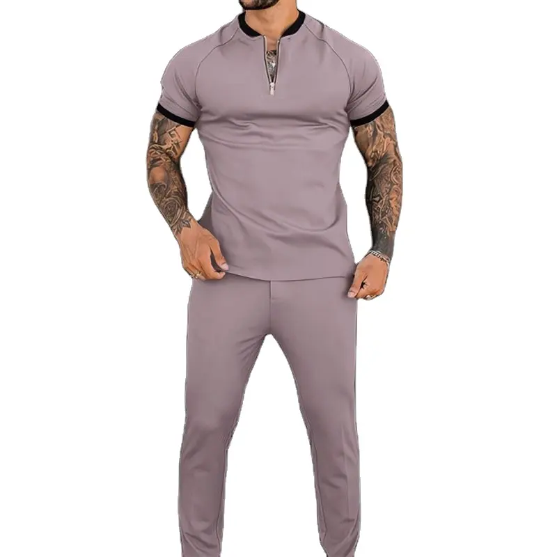 New Autumn Men's Sets Casual Simple Polo T-Shirt Sports Short sleeves +Trousers Fashion Short-Sleeved Fitness Jogger Tracksuit