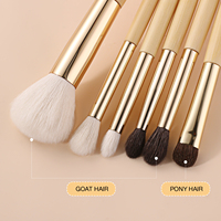 Nouvel ensemble de maquillage de luxe OEM en poils de chèvre, manche en bambou, virole dorée, 12 pièces, outil cosmétique écologique, durable et de haute qualité
