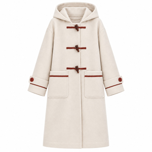 Manteau d'hiver personnalisé pour <span class=keywords><strong>femme</strong></span> avec <span class=keywords><strong>capuche</strong></span>, fermeture à boutonnière, poignets larges, bordure contrastée, mélange de laine, OEM ODM - Product Image 4