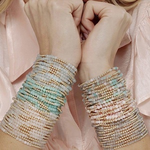 Bracelets extensibles à motifs en perles croisées plaqués or 18 carats, bracelet en perles rondes de 2,5 mm en acier inoxydable élastique pour femmes, bijoux - Product Image 6