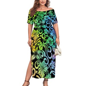 Fabbrica Outlet polinesiano Elei Design tribale Custom di tendenza festa di matrimonio Sexy donna monospalla con abito a forchetta alta - Product Image 2