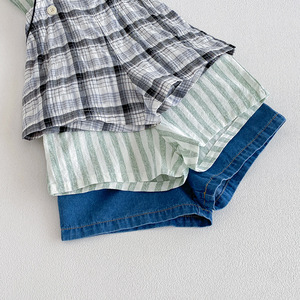 Shorts à Bretelles Décontractés à Carreaux et Rayures pour Garçons, Collection Été 2026 – Vente en Gros - Product Image 4