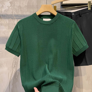Camiseta de Manga Corta para Hombre, Blanca, de Punto, Holgada, Informal, Ligera, de Seda Helada, Sólida, la Más Vendida del Verano - Product Image 6
