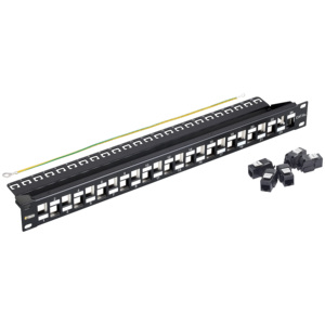 แผงแพทช์ Cat6A UTP 24 พอร์ต แบบติดตั้งบนแร็ค 1U พร้อมระบบจัดการสายเคเบิล - Product Image 1