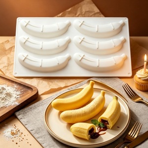 Banana Mousse Cake Mold 6 Cavity Silicone Baking Mold For Fruit Pudding Chocolate Dessert Making - Product Image 1