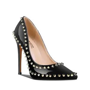 WETKISS/зимние сапоги оптовые продажи; Большие размеры 15 Zapatos Para Dama; Черная обувь для вечеринки с заклепками; Женские туфли-лодочки женская обувь на каблуке туфли на высоком тонком каблуке 2022