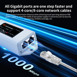 30W 48V Gigabit Poe Extender 802.3at/bt <span class=keywords><strong>Ethernet</strong></span> 1 <span class=keywords><strong>2</strong></span> porte potenza estesa 10/100/1000 <span class=keywords><strong>Ethernet</strong></span> 48V ripetitore di rete <span class=keywords><strong>switch</strong></span> - Product Image 6