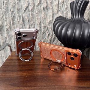 Advanced Walnut Wood Back Panel Magnetic Case for iPhone 18 17 15 16 Pro Max With 360° <b>Ring</b> Stand Aluminum Alloy Frameless Cover - Product Image 6