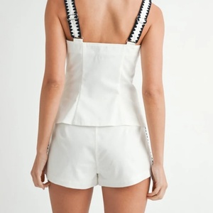Conjunto de Lino Casual para Mujer, Estilo Nuevo, Sexy, Sin Mangas, de Algodón, Dos Piezas, con Bordado de Conchas, OEM, Venta Caliente 2025 - Product Image 2