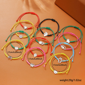 Colorful Woven Bracelets Set 12pcs Cartoon Stainless Steel Animal Charms Unisex Jewelry Gift - Product Image 4
