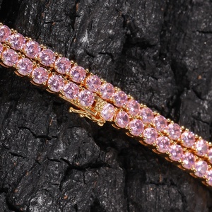 Collana Tennis Hiphop Nuova Moda di Tendenza con Zircone Rosa Splendente Intarsiato in Ottone da 4mm, Collana Gioiello per <span class=keywords><strong>Amanti</strong></span>, Collana Versatile - Product Image 4