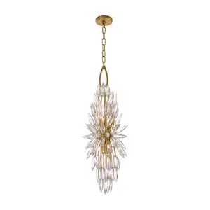 简洁的设计黄铜框架豪华水晶束花雨滴装饰当代照明吊坠
