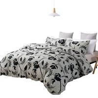Ensemble de housse de couette en coton lavé 300TC, résistant à l'eau, avec motifs de plantes et de fleurs, trois pièces pour la maison