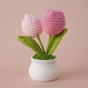 Mini Tulipanes Artificiales Tejidos a Crochet, Flores Tejidas en Maceta para Decoración de Graduación, Halloween, Pascua, Decoración de Escritorio - Product Image 5