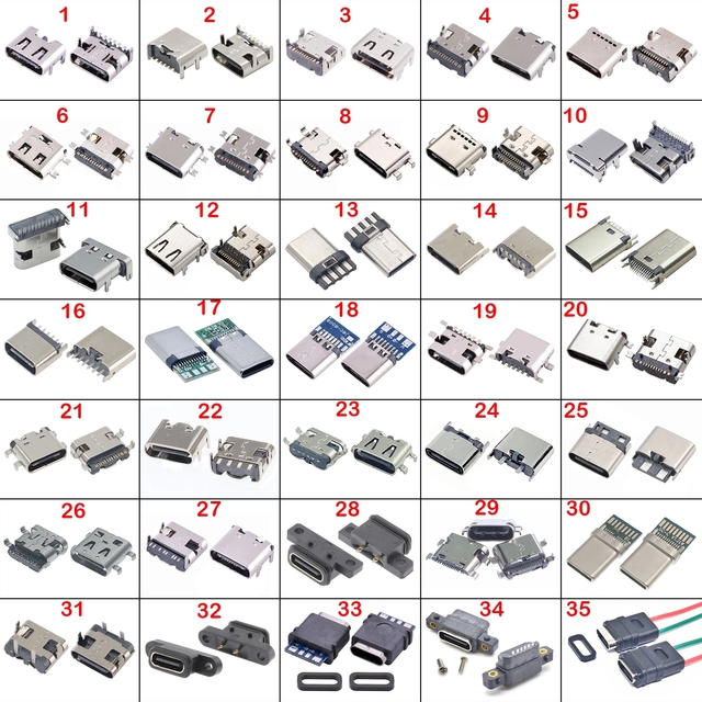 35 Models USB Type C 4 6 8 12 24 Pin SMT Socket Connector Jack USB 3.1 Female Type-C Power Port Dock PCB Design DIY High Current
