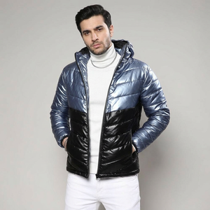 Blouson matelassé en toile brillante pour homme, coupe classique, manches longues, design à bulles, col montant, fermeture éclair frontale, séchage rapide et respirant - Product Image 1