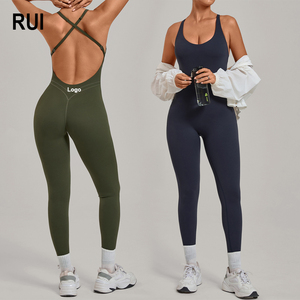 ชุดจั๊มสูทโยคะรัดรูปสูงแบบสั่งทำ RUIQUWIN สำหรับผู้หญิง ชุดบอดี้สูทไร้รอยต่อแบบชิ้นเดียว เอวสูง กระชับสัดส่วน สายไขว้ ยืดได้สี่ทิศทาง - Product Image 1