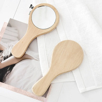 Miroir de poche LED en bambou personnalisé en usine avec logo gravé Bronze métallique Miroir cosmétique rond portable