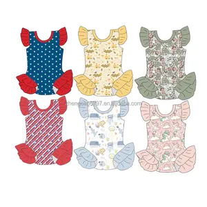 Wholesale Baby Cartoon Print Romper Fashion Style Girls Animal Onesies Kids Short Length Lace Jumpsuit