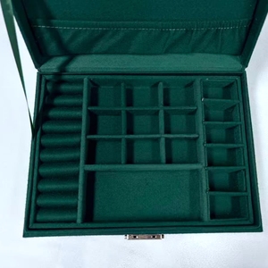 Large Capacity Rings Necklaces Earrings Watches Storage Case <strong>Antique</strong> Double Layer Green Velvet <strong>Jewelry</strong> Organizer <strong>Box</strong> with Lock - Product Image 2