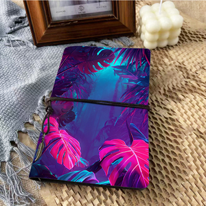 Cuaderno Vintage A6 hecho a mano, cierre de corbata, 160 páginas, práctico Registro de reunión, regalo para colegas con hojas tropicales exóticas - Product Image 2