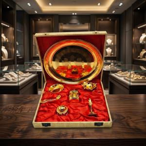 Thali d'or pour la prière (Pooja Aarti) avec coffret cadeau, ensemble de thali pour la prière fait main, thali Aarti gravé, thali Aarti en laiton fait main - Product Image 5