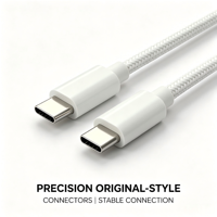 Kabel Pengisian Cepat USB-C ke USB-C 240W PD Putih Teranyam, Inti Tembaga Murni yang Tahan Lama untuk Komputer, iPhone 15 Pro Max & Earphone