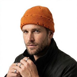 Gorro de Punto Naranja para Hombre, 100% Acrílico, Gorro Casual de Invierno de Color Sólido, Hecho a Mano para Adultos - Product Image 1