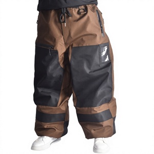 Pantalon de neige unisexe bicolore marron et noir, imperméable, coupe-vent, chauffant avec doublure polaire chaude, poches zippées et guêtres intégrées - Product Image 1