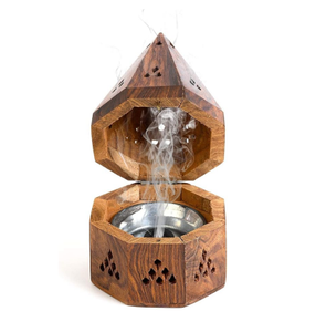 Quemador cónico de carbón <span class=keywords><strong>Temple</strong></span>-Cónico superior, caja de incienso de madera hecha a mano en forma de templo - Product Image 1