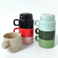 Tasse à expresso empilable mignonne en céramique de qualité alimentaire avec poignée pour expresso, latte, matcha