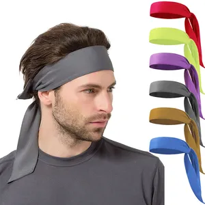 Outdoor Solid Color Blank Plain Unisex Ninja Sweatband Wide Tennis Fitness Sports Non Slip Mesh Tie Back Headbands