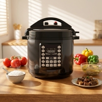 Cuisinière à pression électrique intelligente automatique 6L, prix d'usine, boîtier noir en acier inoxydable, protection contre la surchauffe, programmable 14-en-1