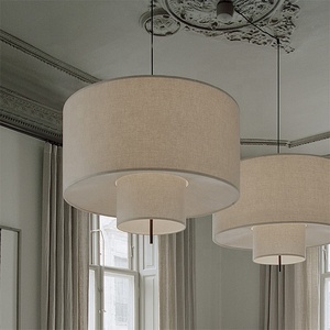 Lustre <span class=keywords><strong>suspendu</strong></span> moderne en lin à plusieurs niveaux, <span class=keywords><strong>double</strong></span> tambour en tissu, style Mid-Century, pour chambre nordique, <span class=keywords><strong>luminaire</strong></span> de plafond OEM - Product Image 2