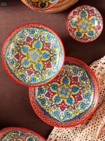 Vaisselle en céramique de Bohème de vente chaude Vaisselle de fleurs rétro Ensembles d'assiettes à dîner colorées exquises